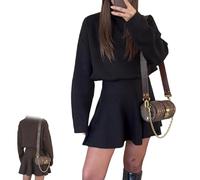 Women's Knit Jumper Dress,Ruffled,One-Piece Comfortable Dress Outfit for Fall,Outfit for Short Fall Dresses for Women (Black,S)