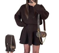 Women's Knit Jumper Dress,Ruffled,One-Piece Comfortable Dress Outfit for Fall,Outfit for Short Fall Dresses for Women (Brown,S)