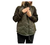 Women's Knit Patchwork Puffy Jacket, Casual Solid Color Stand Collar Zipped Jacket Winter Warm Coat(Army green,3XL)