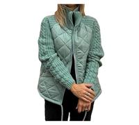 Women's Knit Patchwork Puffy Jacket, Casual Solid Color Stand Collar Zipped Jacket Winter Warm Coat(Blue,3XL)