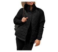 Women's Knit Patchwork Puffy Jacket, Casual Solid Color Stand Collar Zipped Jacket Winter Warm Coat(Black,3XL)