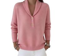 Womens Knit Pullover Sweater Shawl Collar Two Button Long Sleeve (Pink,5XL)