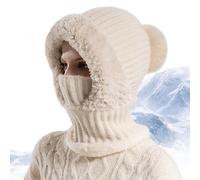 Women's Knitted 3-In-1 Cold-Proof Hat, 3 In 1 Beanie Hat with Scarf and Mask, Wind-Resistant Face Mask Hooded Scarf (Beige)