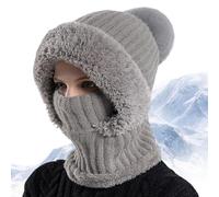 Women's Knitted 3-In-1 Cold-Proof Hat, 3 In 1 Beanie Hat with Scarf and Mask, Wind-Resistant Face Mask Hooded Scarf (Gray)