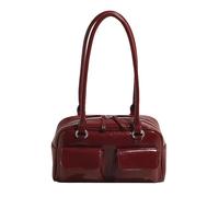 Womens Korean Retro Double Pocket Shoulder Bag Simple Solid Color Underarm PU Leather Armpit Purse Zippered Handbag Korean Fashion Shoulder