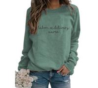 Womens Labor and Delivery Nurse Sweatshirt Retro Letter Print Long Sleeve Crewneck Pullover Lightweight Tops