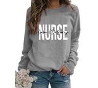 Womens Labor and Delivery Nurse Sweatshirt Retro Letter Print Long Sleeve Crewneck Pullover Lightweight Tops