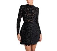 Womens Lace Mini Dress Long Sleeve High Neck Date Night Going out Dress (Black,XL)