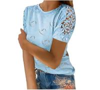 Womens Lace Tops Hollow Sleeve Solid Blouses Tunic Top T-Shirt Pullover Ladies Dressy T Shirt Summer Tunic Blouse Holiday Party Work Office Jumper Sweatshirt Tee Plus Size UK (A2, S)