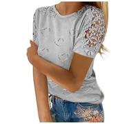 Womens Lace Tops Hollow Sleeve Solid Blouses Tunic Top T-Shirt Pullover Ladies Dressy T Shirt Summer Tunic Blouse Holiday Party Work Office Jumper Sweatshirt Tee Plus Size UK (A3, L)