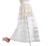 Women's Lace Trim Half Skirt Drapey Net Gown Single Layer Outerwear Match A- Line Pure Color with Decoration(6123 White Without Lining)