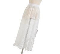 Women's Lace Trim Half Skirt Drapey Net Gown Single Layer Outerwear Match A- Line Pure Color with Decoration(6311 White Without Lining)