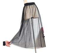 Women's Lace Trim Half Skirt Drapey Net Gown Single Layer Outerwear Match A- Line Pure Color with Decoration(6316 Black Without Lining)