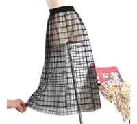 Women's Lace Trim Half Skirt Drapey Net Gown Single Layer Outerwear Match A- Line Pure Color with Decoration(6315 Black Without Lining)