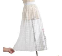 Women's Lace Trim Half Skirt Drapey Net Gown Single Layer Outerwear Match A- Line Pure Color with Decoration(6315 White Without Lining)
