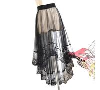 Women's Lace Trim Half Skirt Drapey Net Gown Single Layer Outerwear Match A- Line Pure Color with Decoration(6621 Black Without Lining)