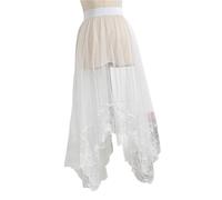 Women's Lace Trim Half Skirt Drapey Net Gown Single Layer Outerwear Match A- Line Pure Color with Decoration(6609 White Without Lining)