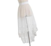 Women's Lace Trim Half Skirt Drapey Net Gown Single Layer Outerwear Match A- Line Pure Color with Decoration(6621 White Without Lining)