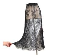 Women's Lace Trim Half Skirt Drapey Net Gown Single Layer Outerwear Match A- Line Pure Color with Decoration(6311 Black Without Lining)