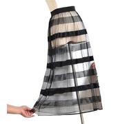 Women's Lace Trim Half Skirt Drapey Net Gown Single Layer Outerwear Match A- Line Pure Color with Decoration(6123 Black Without Lining)