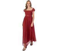 Womens Ladies Maxi Dress Bardot Off Shoulder with Belt Long Empire Waist for Wedding Guest Prom Evening Gown Bridesmaid Red Size 18