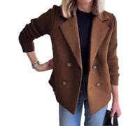Women's Lapel Button Knitted Patchwork Sleeve Casual Coat Cropped,2025 New Double Breasted Blazer Sweater for Women (Dark Brown,S)