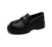 Women's Leather Chunky Platform Dress Penny Loafers Luxury Round Toe Slip-On Formal Business Work Office Shoes Daily Non-Slip Soft Bottom Casual Shoes, Negro , 36 EU