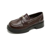 Women's Leather Chunky Platform Dress Penny Loafers Luxury Round Toe Slip-On Formal Business Work Office Shoes Daily Non-Slip Soft Bottom Casual Shoes, marrón, 39 EU