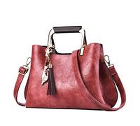 Women's Leather Fashion Shoulder Handbag, Solid Color Tote Purse & Cross-Shoulder Bag(Watermelon Red)