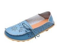 Womens Leather Loafers Comfortable Howllow out Wide Fit Slip On Walking Shoes Breathable Pointed Toe Non Slip Boat Shoes Lightweight Formal Orthopedic Moccasin For Work Business Office