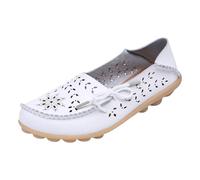 Womens Leather Loafers Comfortable Howllow out Wide Fit Slip On Walking Shoes Breathable Pointed Toe Non Slip Boat Shoes Lightweight Formal Orthopedic Moccasin For Work Business Office