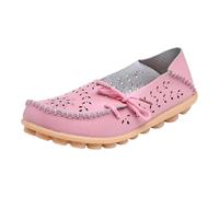 Womens Leather Loafers Comfortable Howllow out Wide Fit Slip On Walking Shoes Breathable Pointed Toe Non Slip Boat Shoes Lightweight Formal Orthopedic Moccasin For Work Business Office