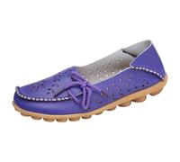 Womens Leather Loafers Comfortable Howllow out Wide Fit Slip On Walking Shoes Breathable Pointed Toe Non Slip Boat Shoes Lightweight Formal Orthopedic Moccasin For Work Business Office