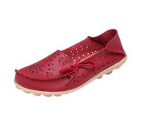 Womens Leather Loafers Comfortable Howllow out Wide Fit Slip On Walking Shoes Breathable Pointed Toe Non Slip Boat Shoes Lightweight Formal Orthopedic Moccasin For Work Business Office