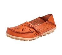 Womens Leather Loafers Comfortable Howllow out Wide Fit Slip On Walking Shoes Breathable Pointed Toe Non Slip Boat Shoes Lightweight Formal Orthopedic Moccasin For Work Business Office