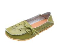 Womens Leather Loafers Comfortable Howllow out Wide Fit Slip On Walking Shoes Breathable Pointed Toe Non Slip Boat Shoes Lightweight Formal Orthopedic Moccasin For Work Business Office
