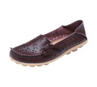 Womens Leather Loafers Comfortable Howllow out Wide Fit Slip On Walking Shoes Breathable Pointed Toe Non Slip Boat Shoes Lightweight Formal Orthopedic Moccasin For Work Business Office
