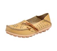 Womens Leather Loafers Comfortable Howllow out Wide Fit Slip On Walking Shoes Breathable Pointed Toe Non Slip Boat Shoes Lightweight Formal Orthopedic Moccasin For Work Business Office