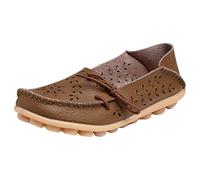 Womens Leather Loafers Comfortable Howllow out Wide Fit Slip On Walking Shoes Breathable Pointed Toe Non Slip Boat Shoes Lightweight Formal Orthopedic Moccasin For Work Business Office