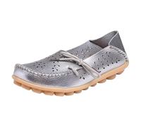 Womens Leather Loafers Comfortable Howllow out Wide Fit Slip On Walking Shoes Breathable Pointed Toe Non Slip Boat Shoes Lightweight Formal Orthopedic Moccasin For Work Business Office