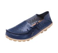 Womens Leather Loafers Comfortable Howllow out Wide Fit Slip On Walking Shoes Breathable Pointed Toe Non Slip Boat Shoes Lightweight Formal Orthopedic Moccasin For Work Business Office