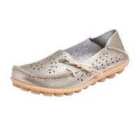 Womens Leather Loafers Comfortable Howllow out Wide Fit Slip On Walking Shoes Breathable Pointed Toe Non Slip Boat Shoes Lightweight Formal Orthopedic Moccasin For Work Business Office