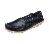 Womens Leather Loafers Comfortable Howllow out Wide Fit Slip On Walking Shoes Breathable Pointed Toe Non Slip Boat Shoes Lightweight Formal Orthopedic Moccasin For Work Business Office