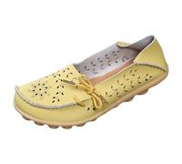Womens Leather Loafers Comfortable Howllow out Wide Fit Slip On Walking Shoes Breathable Pointed Toe Non Slip Boat Shoes Lightweight Formal Orthopedic Moccasin For Work Business Office