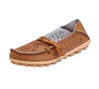 Womens Leather Loafers Comfortable Howllow out Wide Fit Slip On Walking Shoes Breathable Pointed Toe Non Slip Boat Shoes Lightweight Formal Orthopedic Moccasin For Work Business Office