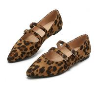 Women's Leopard Mary Jane Leather Shoes, Pointed Toe Suede Slip On Orthopedic Ballet Mary Jane Flats w/Buckle Straps, Casual Dressy for Office&Daily, Versatile (Leopard Print,40)