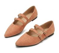 Women's Leopard Mary Jane Leather Shoes, Pointed Toe Suede Slip On Orthopedic Ballet Mary Jane Flats w/Buckle Straps, Casual Dressy for Office&Daily, Versatile (Orange,38)