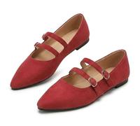 Women's Leopard Mary Jane Leather Shoes, Pointed Toe Suede Slip On Orthopedic Ballet Mary Jane Flats w/Buckle Straps, Casual Dressy for Office&Daily, Versatile (Red,41)
