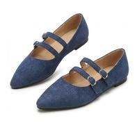 Women's Leopard Mary Jane Leather Shoes, Pointed Toe Suede Slip On Orthopedic Ballet Mary Jane Flats w/Buckle Straps, Casual Dressy for Office&Daily, Versatile (Blue,37)