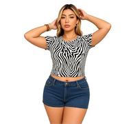 Women's Leopard Print Crop Top Short Sleeve Crew Neck T Shirt Slim Fit Casual Summer tee Trendy Animal Print Blouse for Party Club Wear